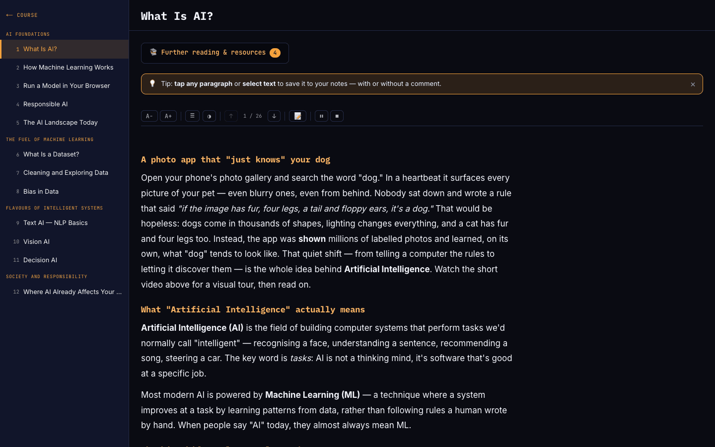 The read-aloud controls in the reading toolbar while audio is playing.