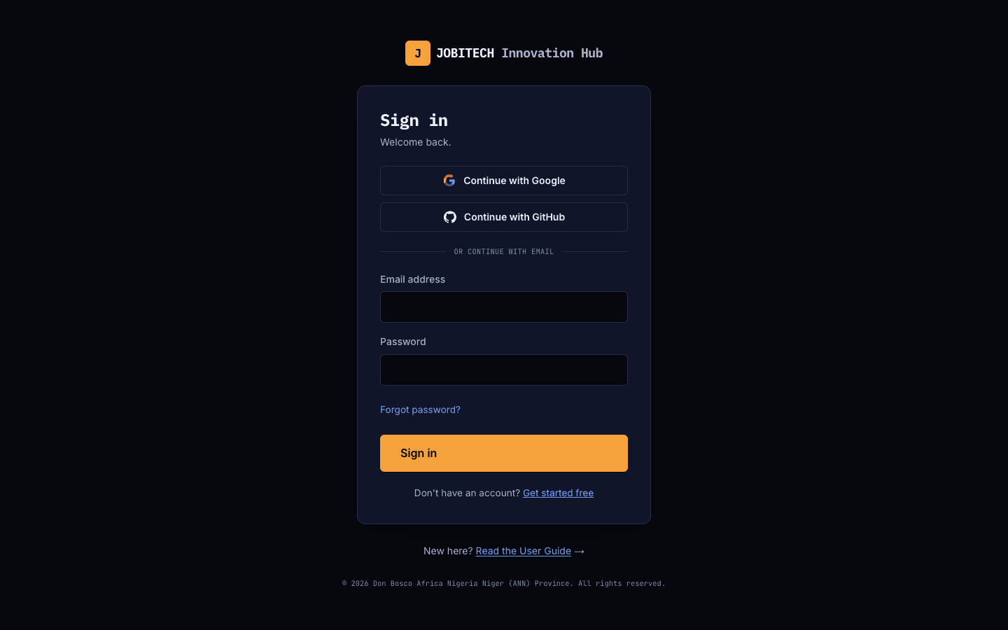 The sign-in page with email, password and social login options.
